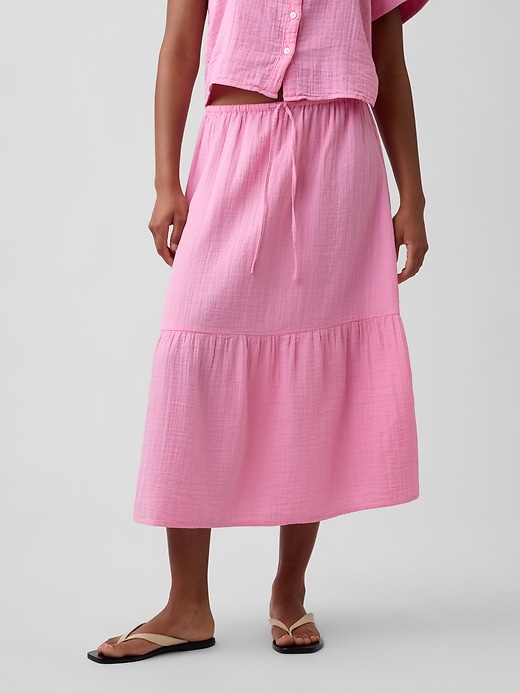 Image number 3 showing, Pull-On Gauze Midi Skirt