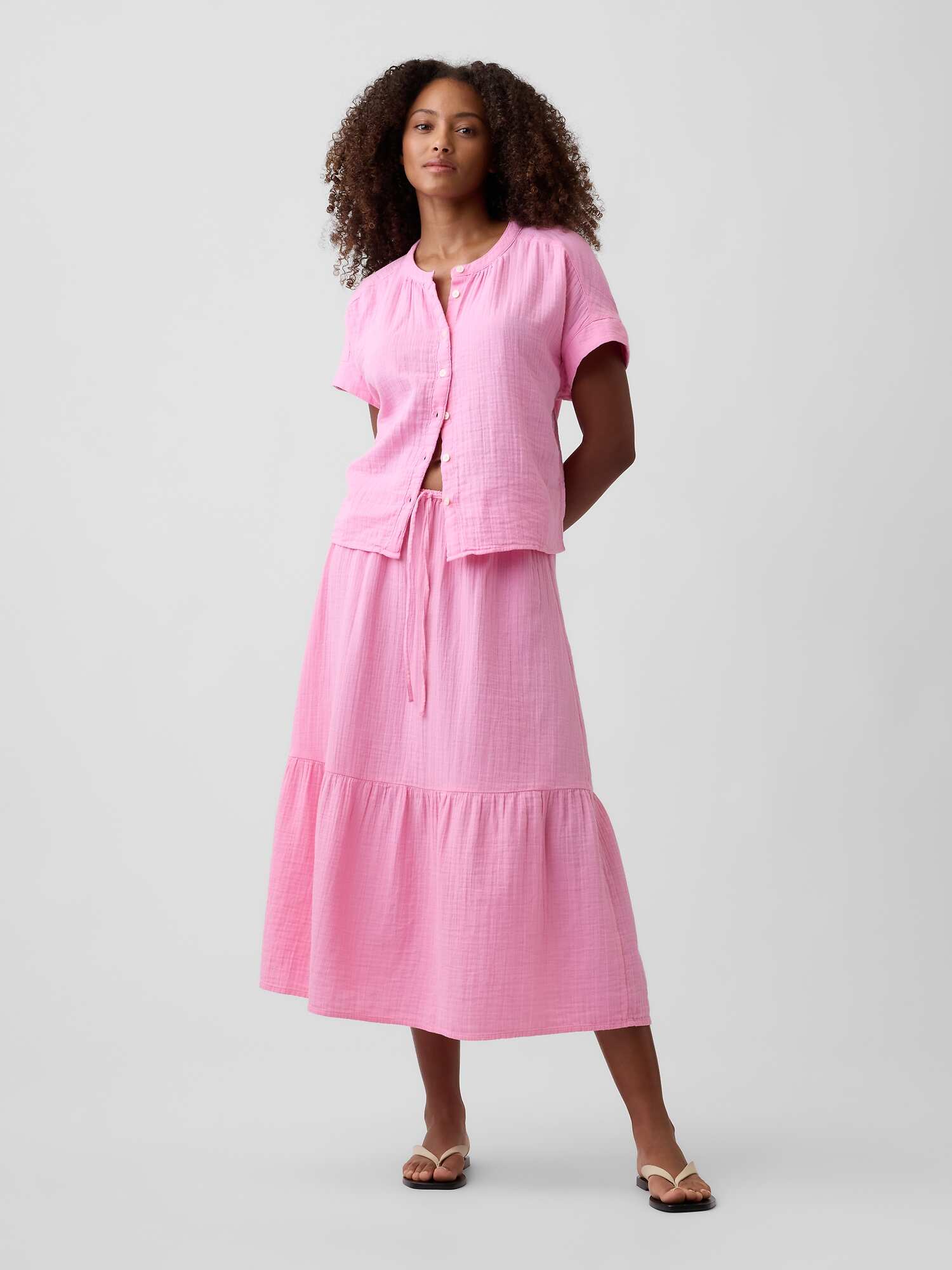 Pull-On Gauze Midi Skirt