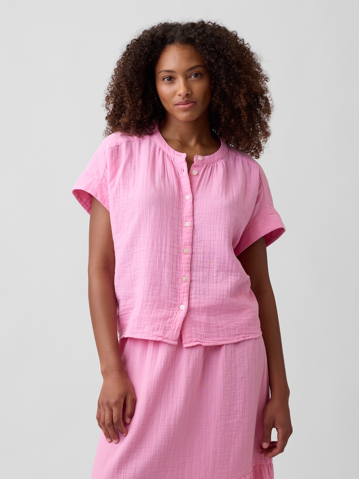Relaxed Button-Up Gauze Top