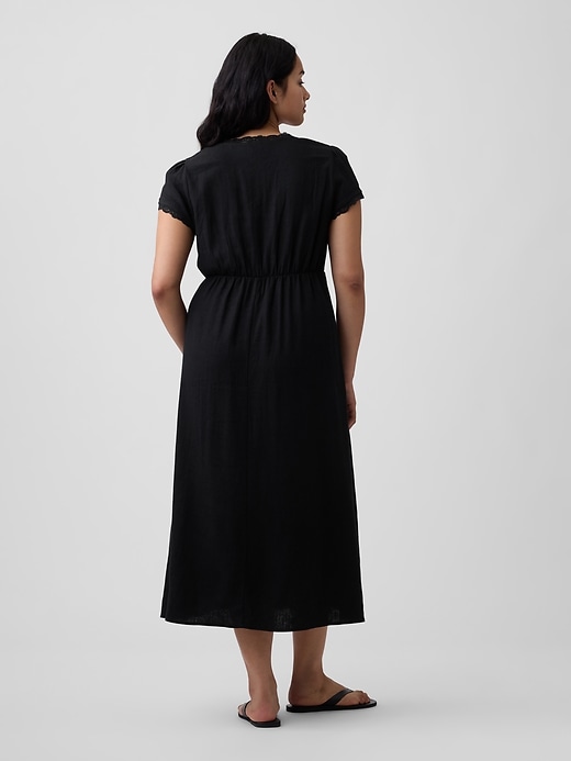 Image number 5 showing, Linen-Blend Lace-Trim Midi Dress