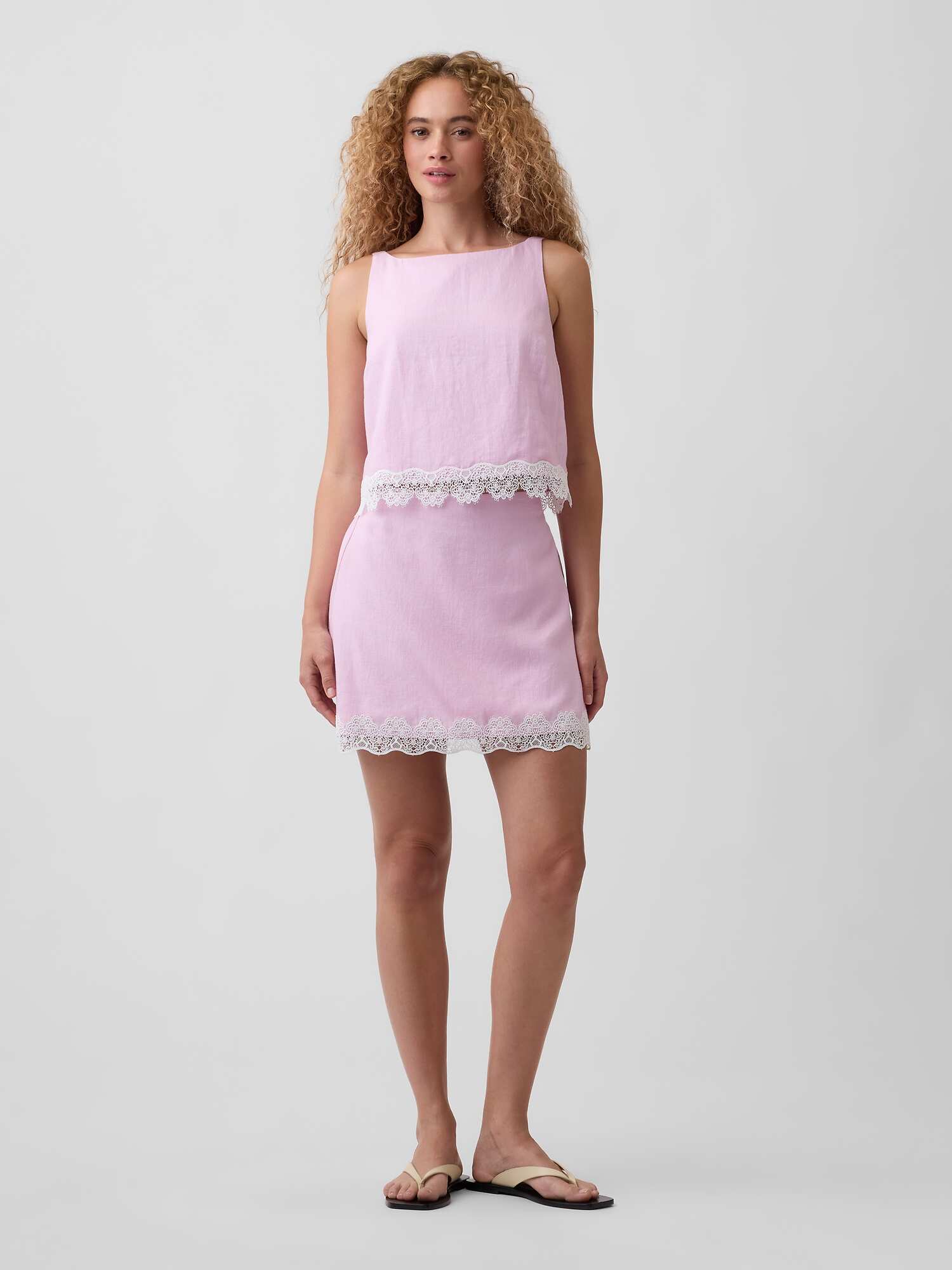 Linen-Blend Lace-Trim Mini Skirt
