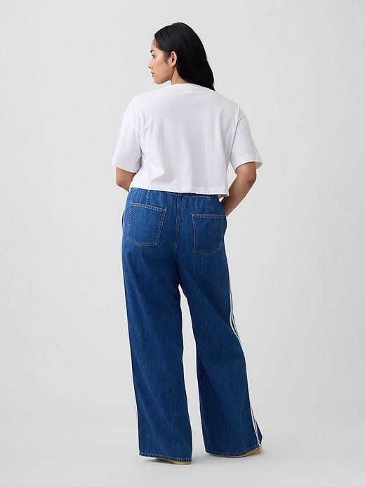 Image number 6 showing, Mid Rise Pull-On Soft Stripe Wide-Leg Jeans