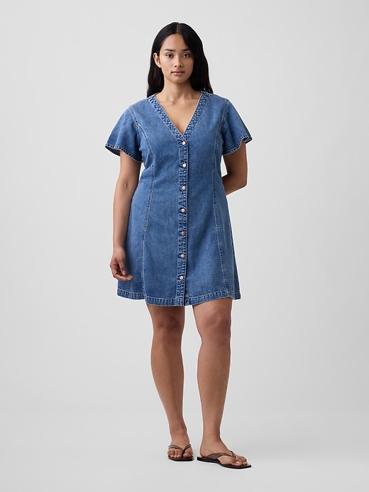 Image number 4 showing, Denim Flutter Sleeve Mini Dress