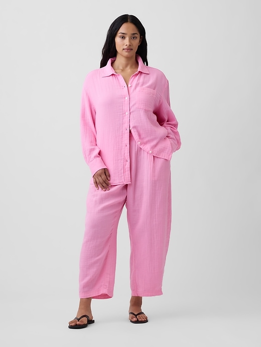 Image number 5 showing, Mid Rise Pull-On Barrel Gauze Pants