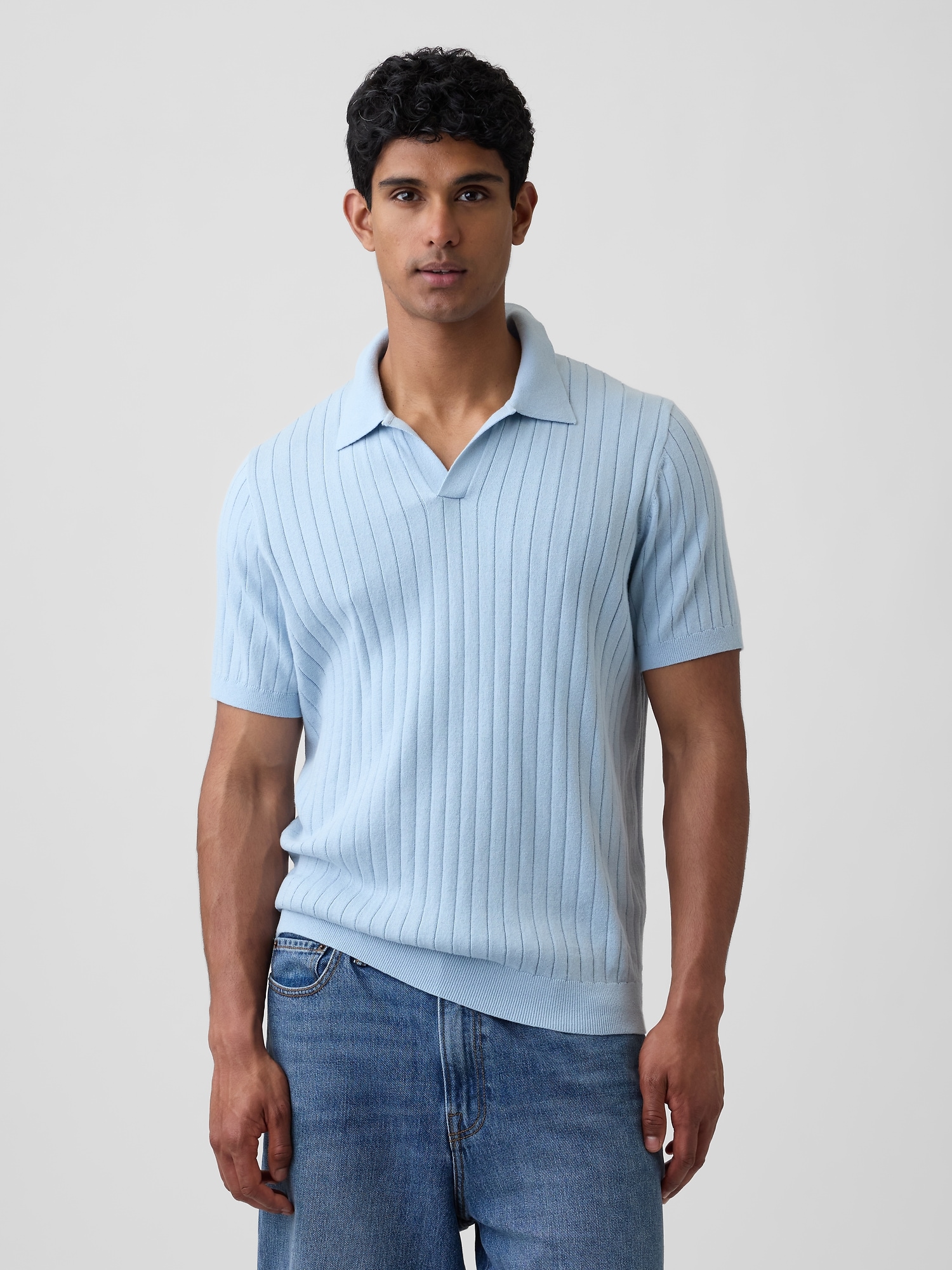 Ribbed Johnny Collar Polo Shirt