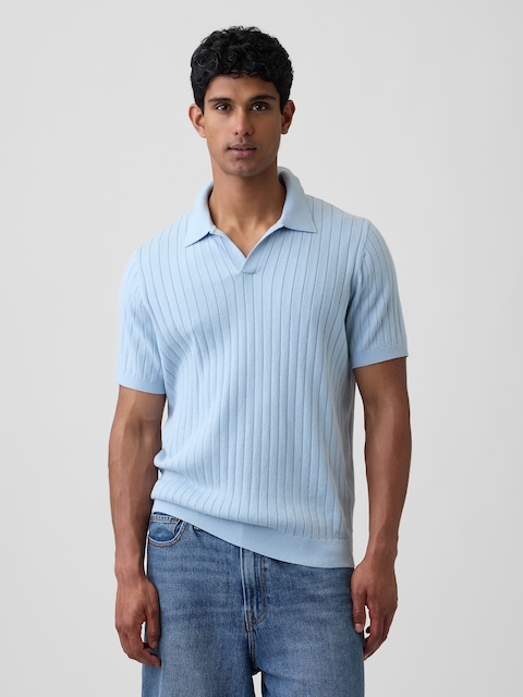 Ribbed Johnny Collar Polo Shirt