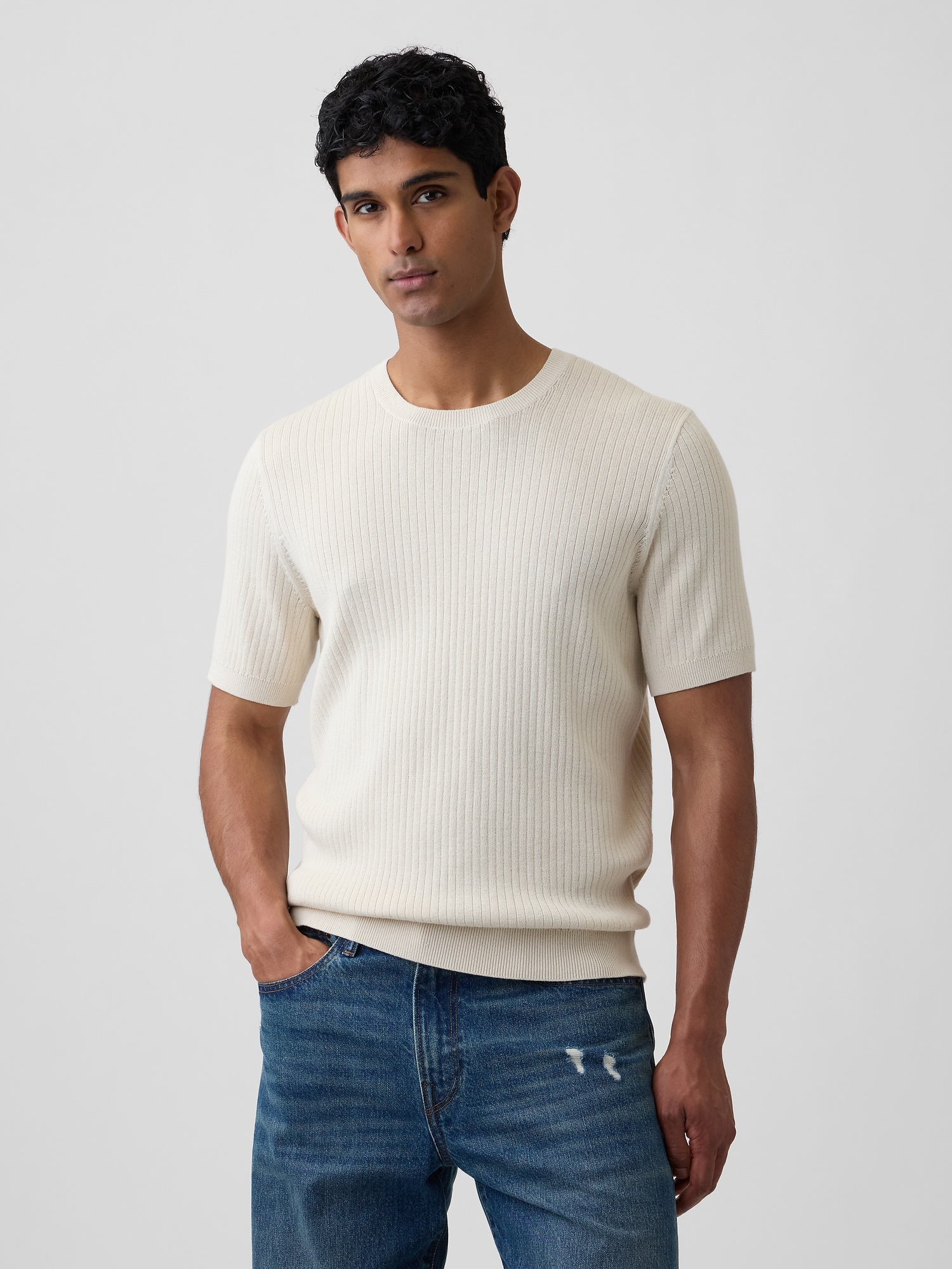 Ribbed Crewneck Sweater T-Shirt