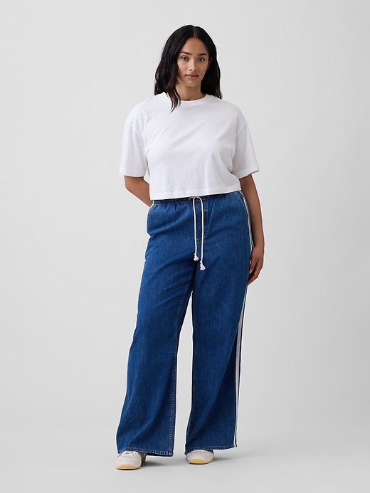 Image number 5 showing, Mid Rise Pull-On Soft Stripe Wide-Leg Jeans