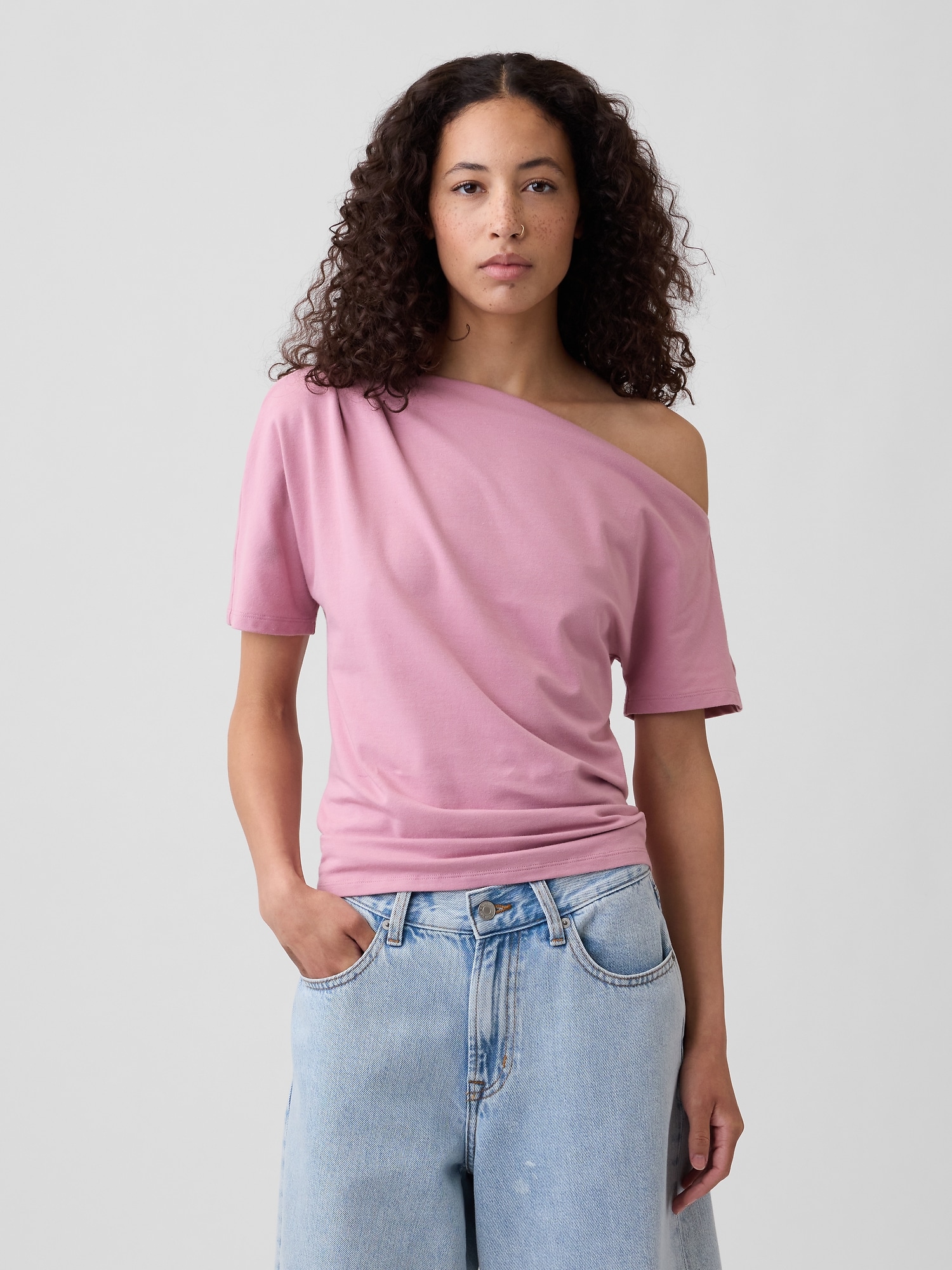 Stretch Jersey One-Shoulder Top