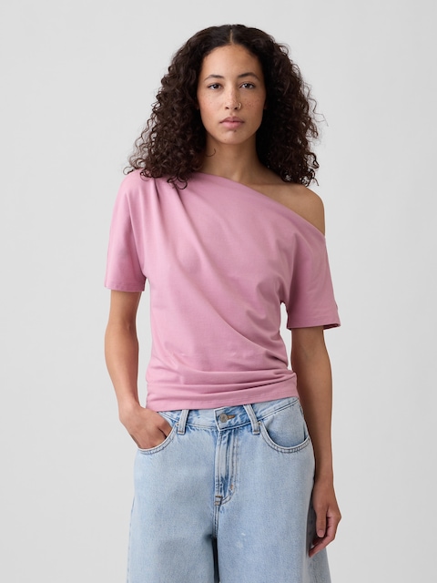 Stretch Jersey One-Shoulder Top