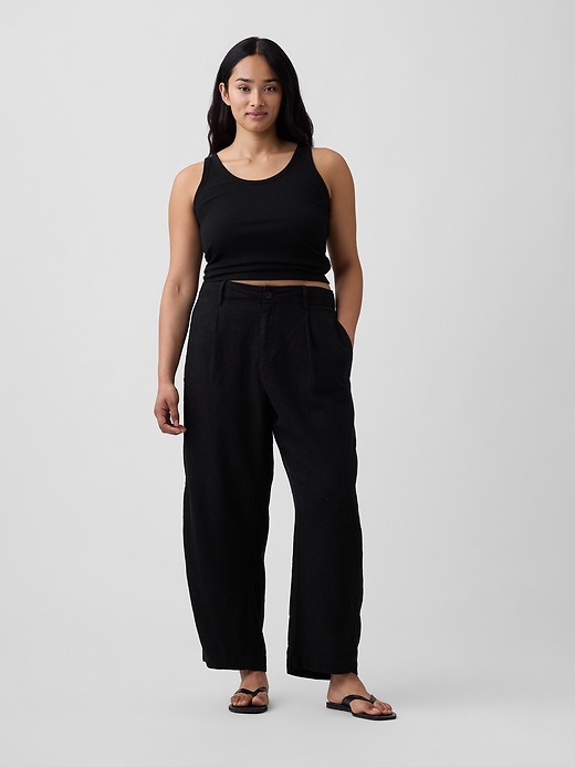 Image number 5 showing, High Rise Linen-Blend Barrel Pants