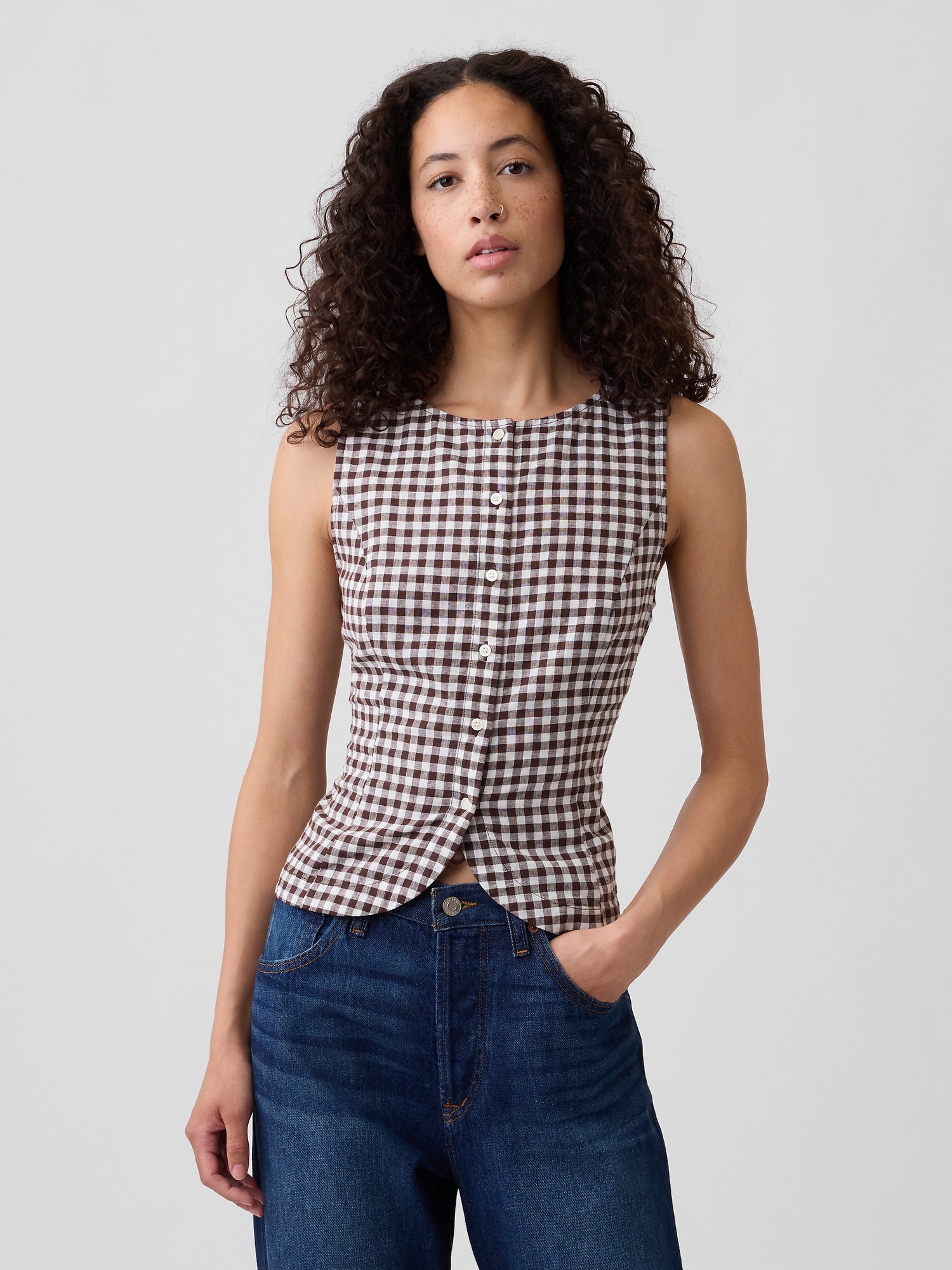 Boatneck Button-Up Top