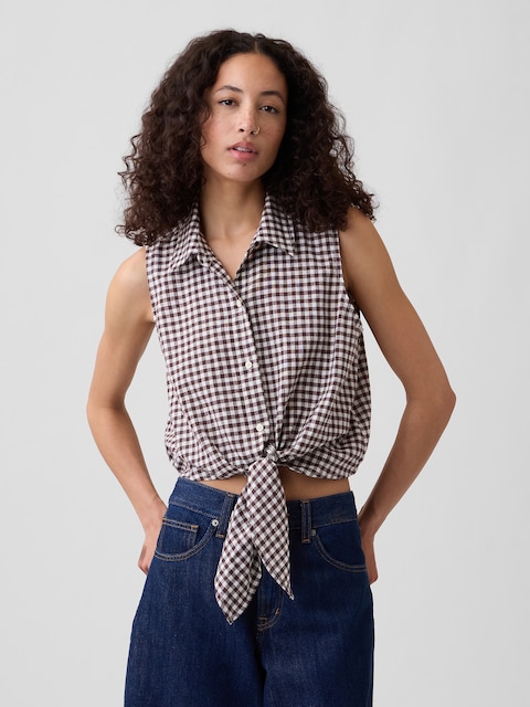 Relaxed Sleeveless Tie-Front Shirt