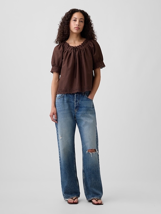 Relaxed Embroidered Tie-Front Top | Gap Factory