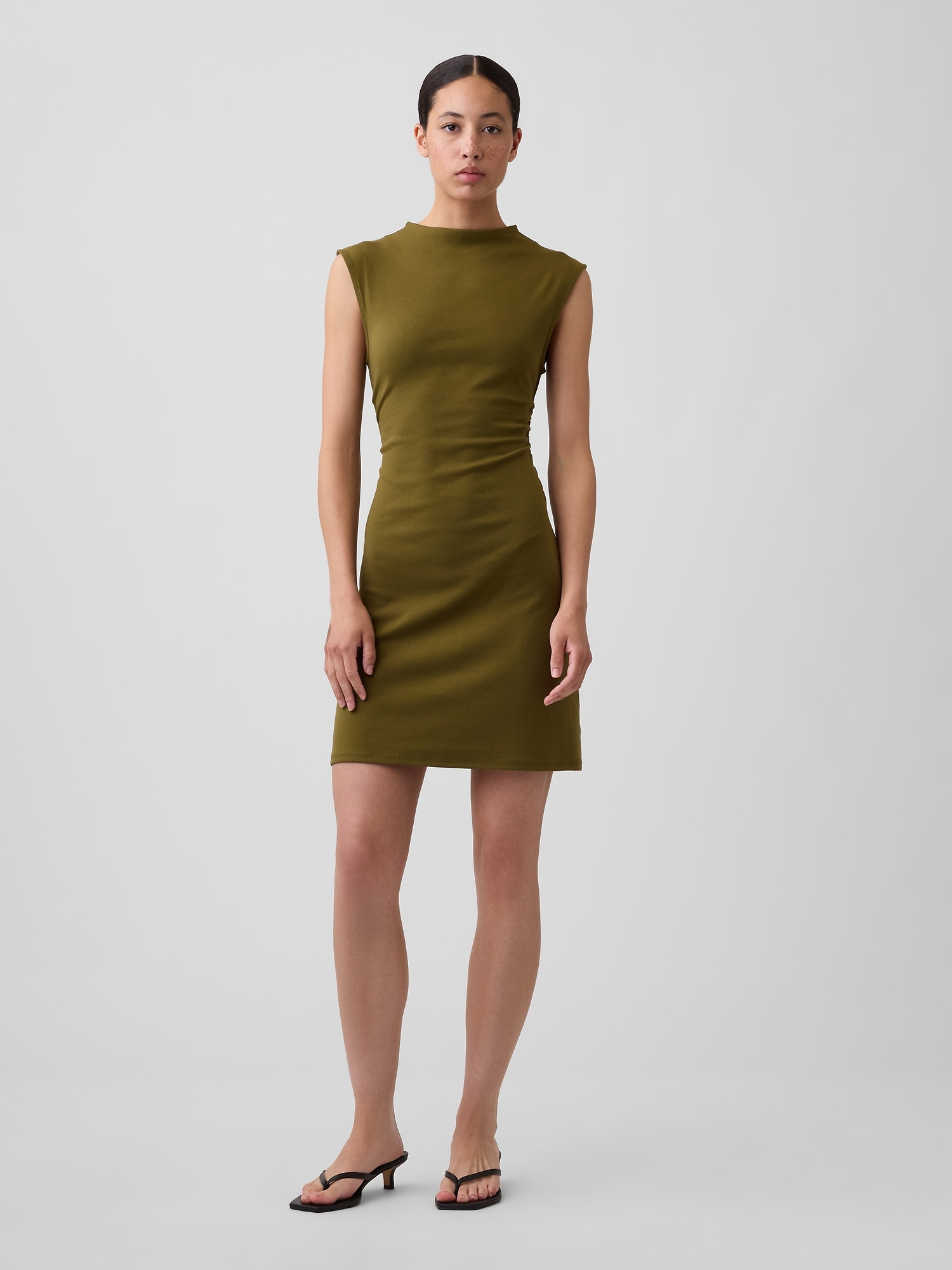 Modern Ribbed Ruched Mini Dress