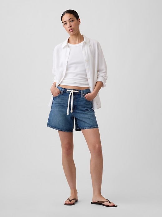 SuperSoft Drawstring Denim Midi Shorts | Gap Factory