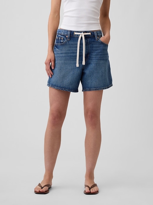 SuperSoft Drawstring Denim Midi Shorts | Gap Factory