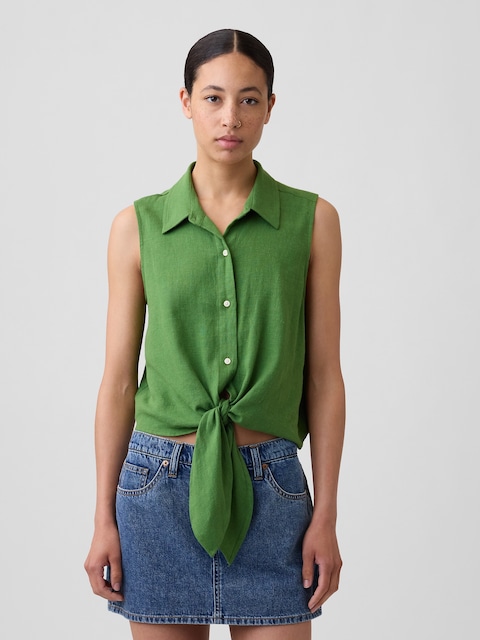 Relaxed Sleeveless Tie-Front Shirt