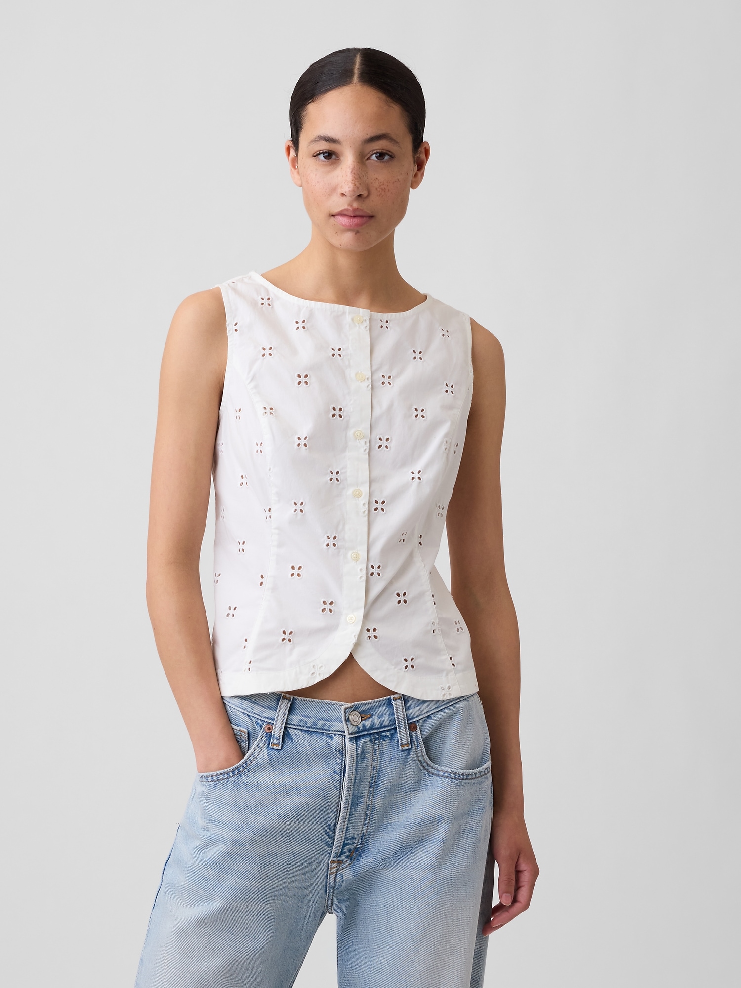 Boatneck Button-Up Top