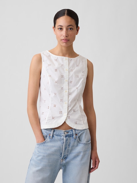 Boatneck Button-Up Top