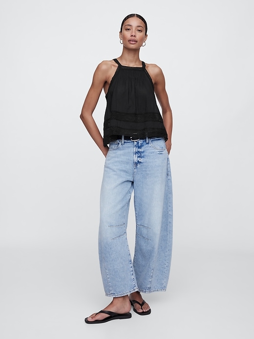 Image number 3 showing, Relaxed Lace-Trim High-Neck Top