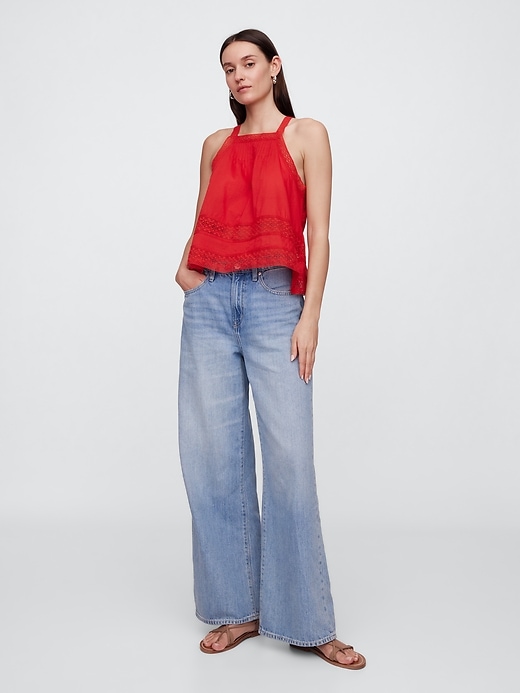 Relaxed Lace-Trim High-Neck Top | Gap Factory