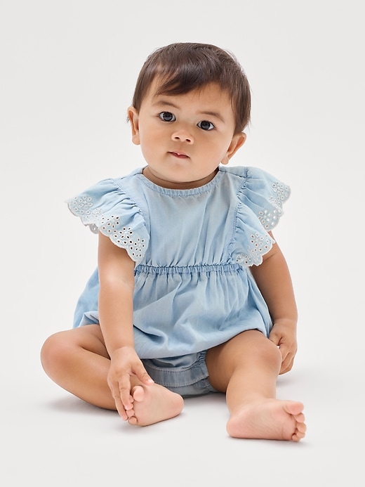 Image number 4 showing, Baby Eyelet Chambray Romper