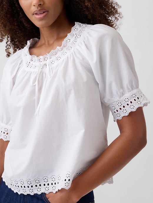 Image number 4 showing, Relaxed Embroidered Tie-Front Top