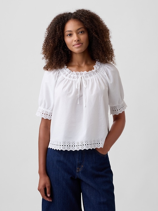 Relaxed Embroidered Tie-Front Top | Gap Factory