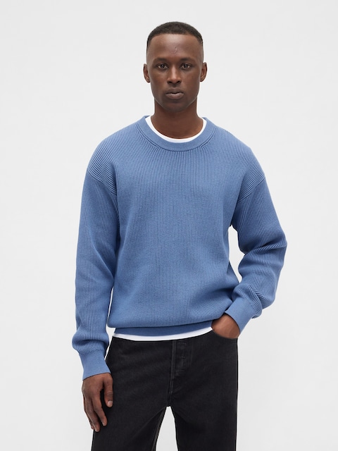 Oversized Fisherman-Stitch Crewneck Sweater