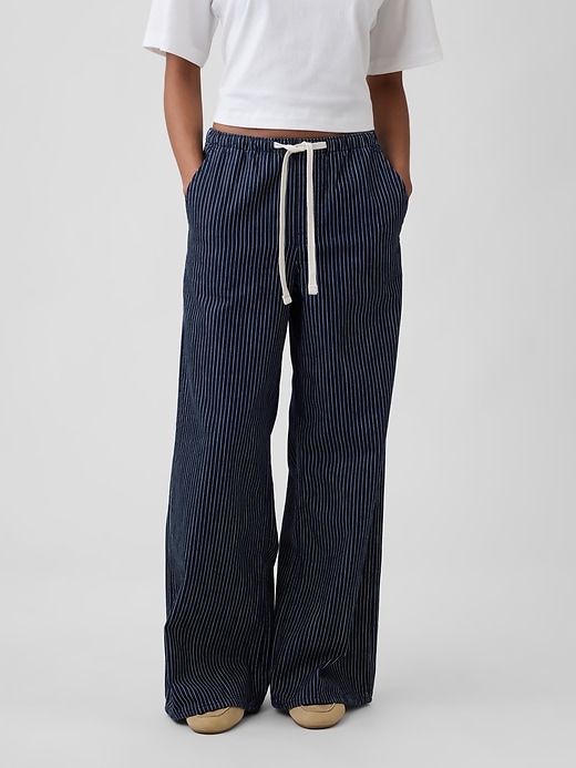 Image number 2 showing, Mid Rise Railroad Stripe Pull-On Wide-Leg Jeans