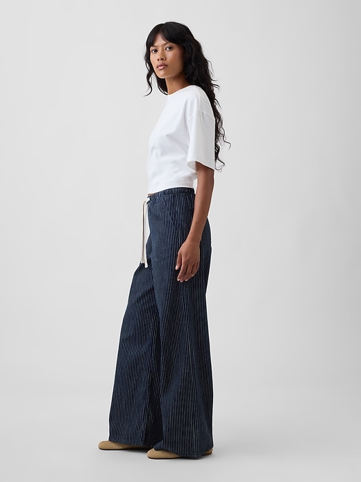 Image number 3 showing, Mid Rise Railroad Stripe Pull-On Wide-Leg Jeans