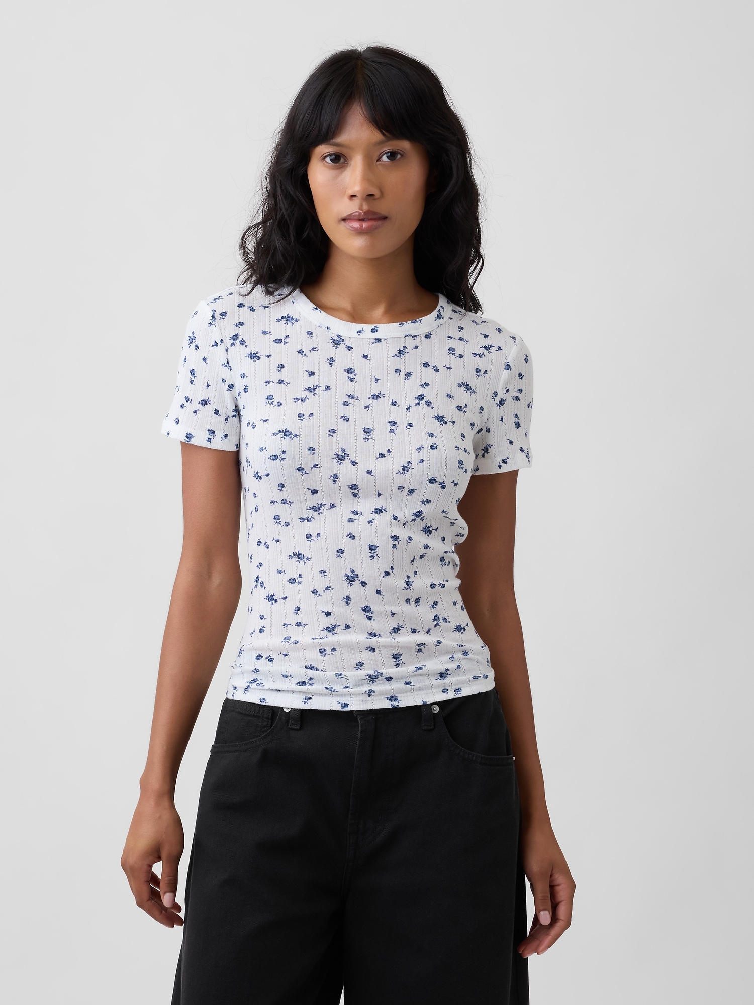 Essential Ribbed Pointelle Crewneck T-Shirt