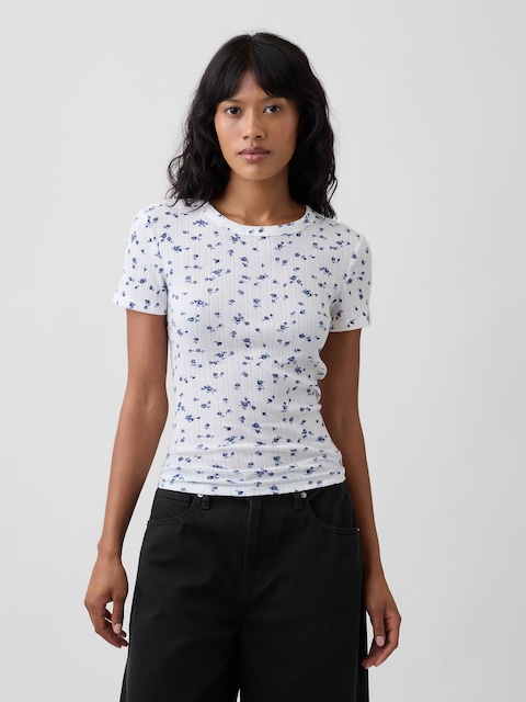 Essential Ribbed Pointelle Crewneck T-Shirt