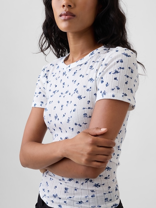 Image number 4 showing, Essential Ribbed Pointelle Crewneck T-Shirt