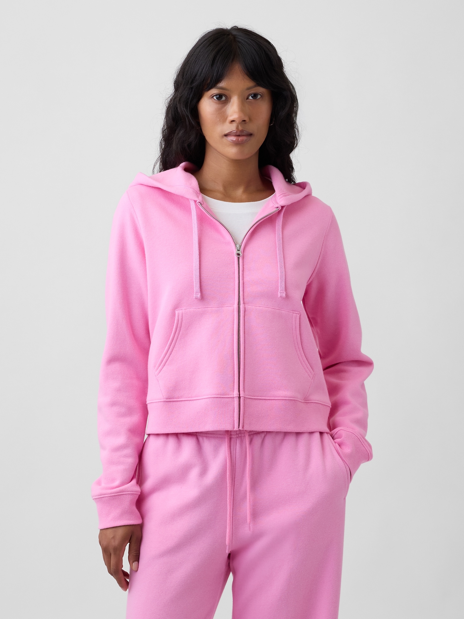 Cropped Fleece Zip Hoodie