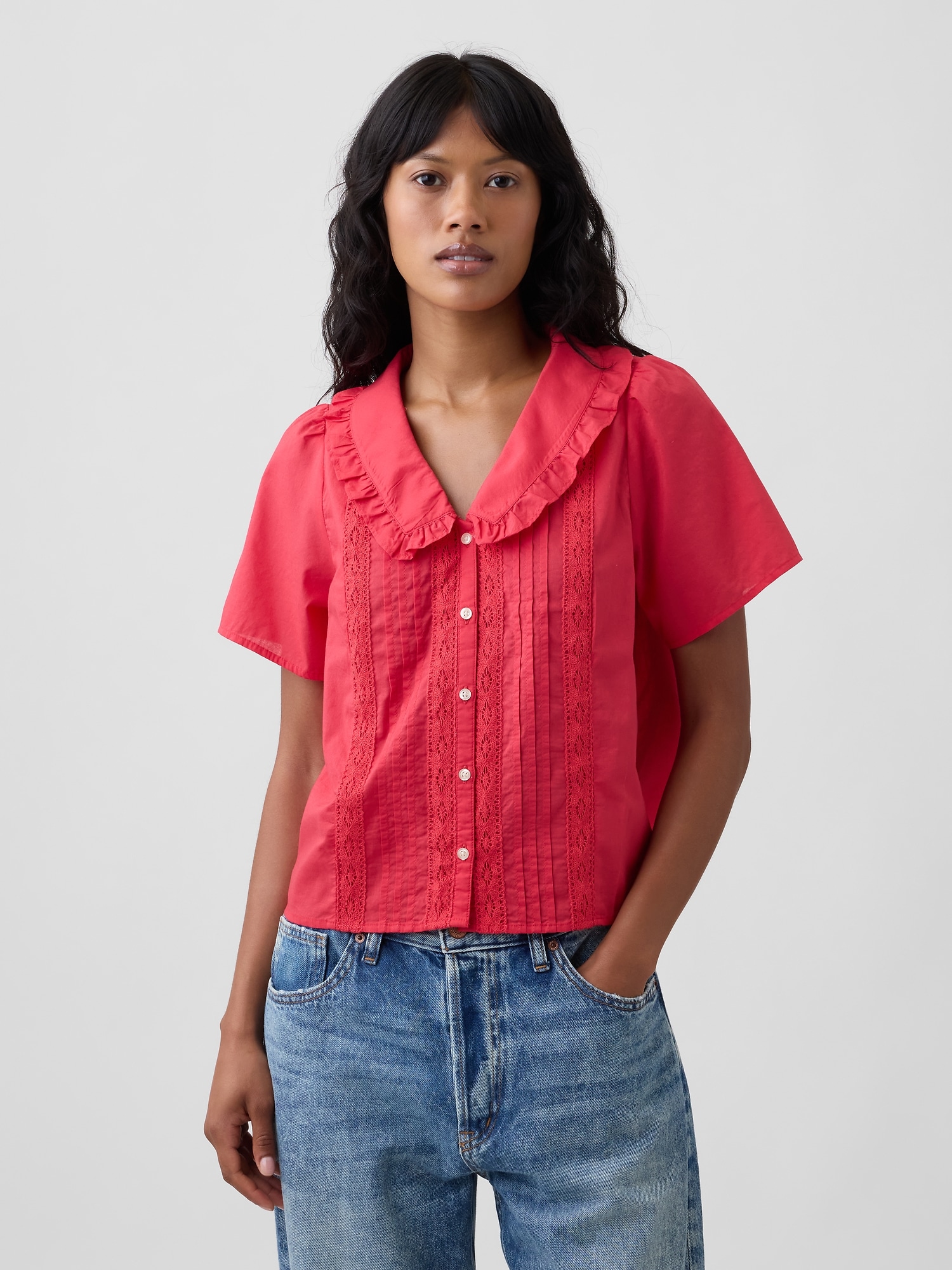 Relaxed Lace-Trim Top