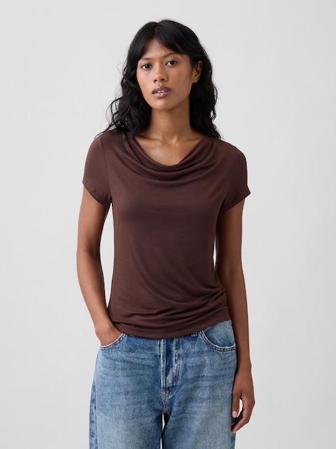 Stretch Jersey Cowl-Neck Top