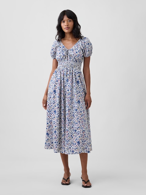 Puff Sleeve V-Neck Maxi Dress