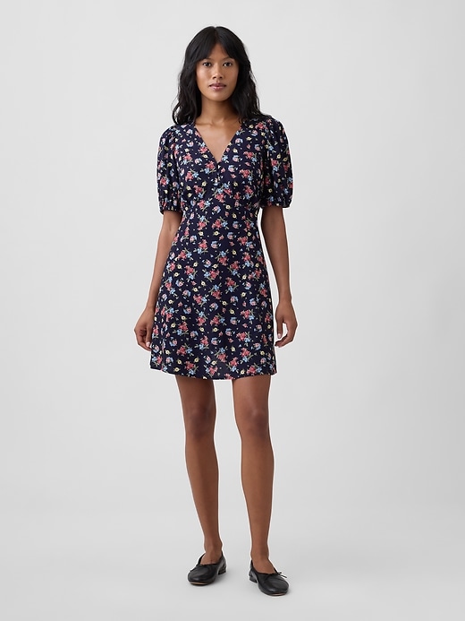 Image number 1 showing, Puff Sleeve V-Neck Mini Dress