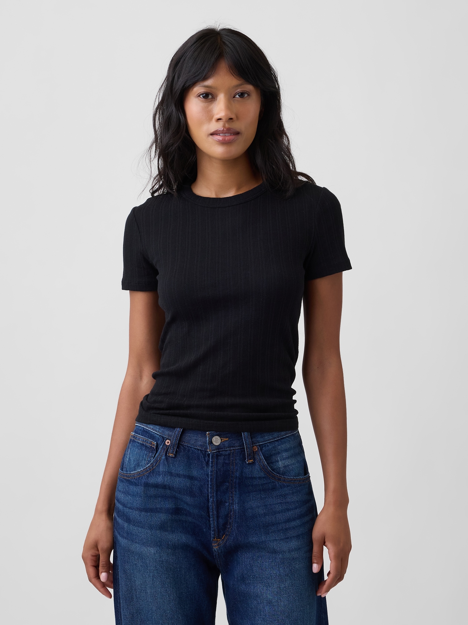 Essential Ribbed Pointelle Crewneck T-Shirt