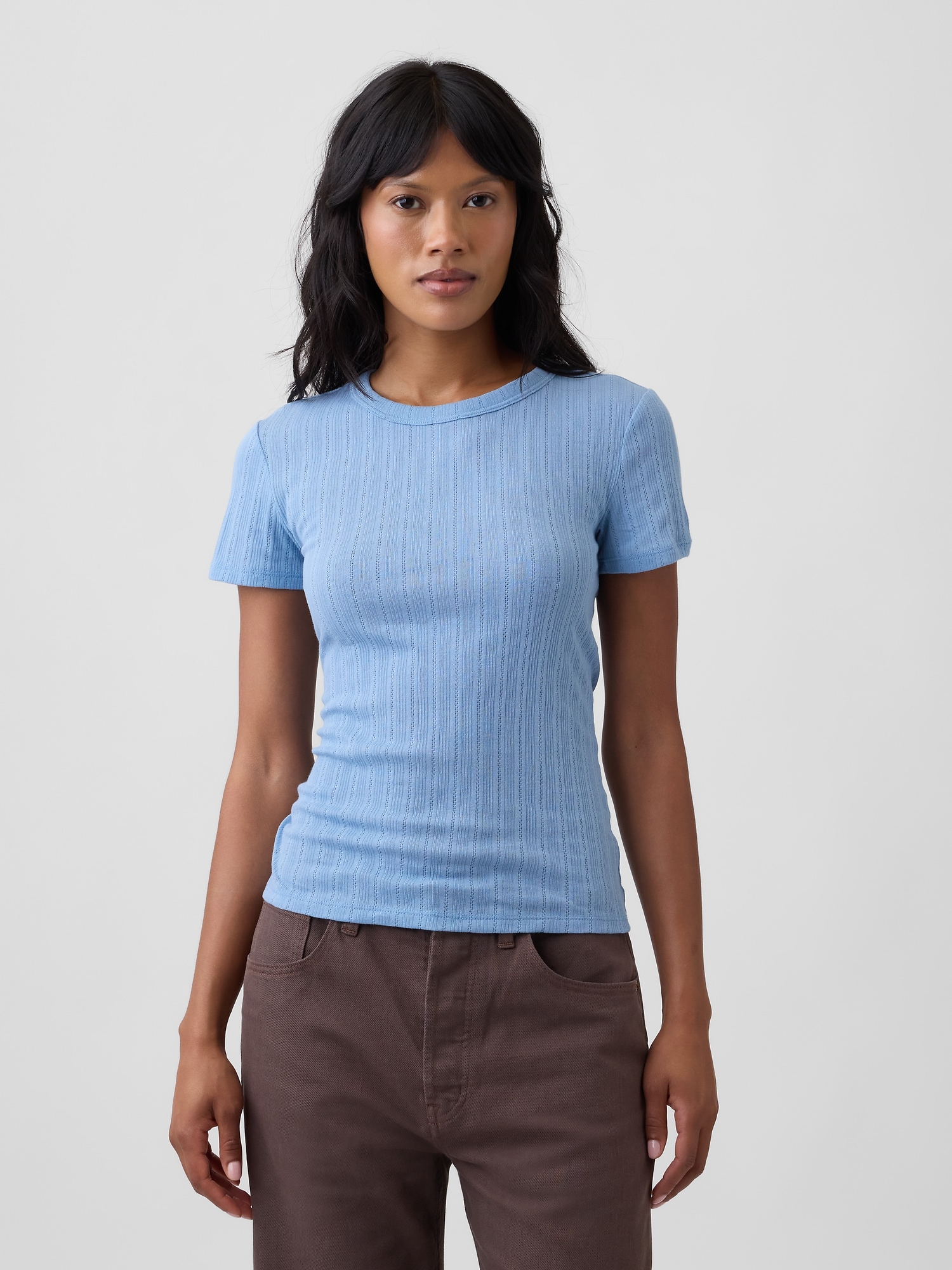 Essential Ribbed Pointelle Crewneck T-Shirt