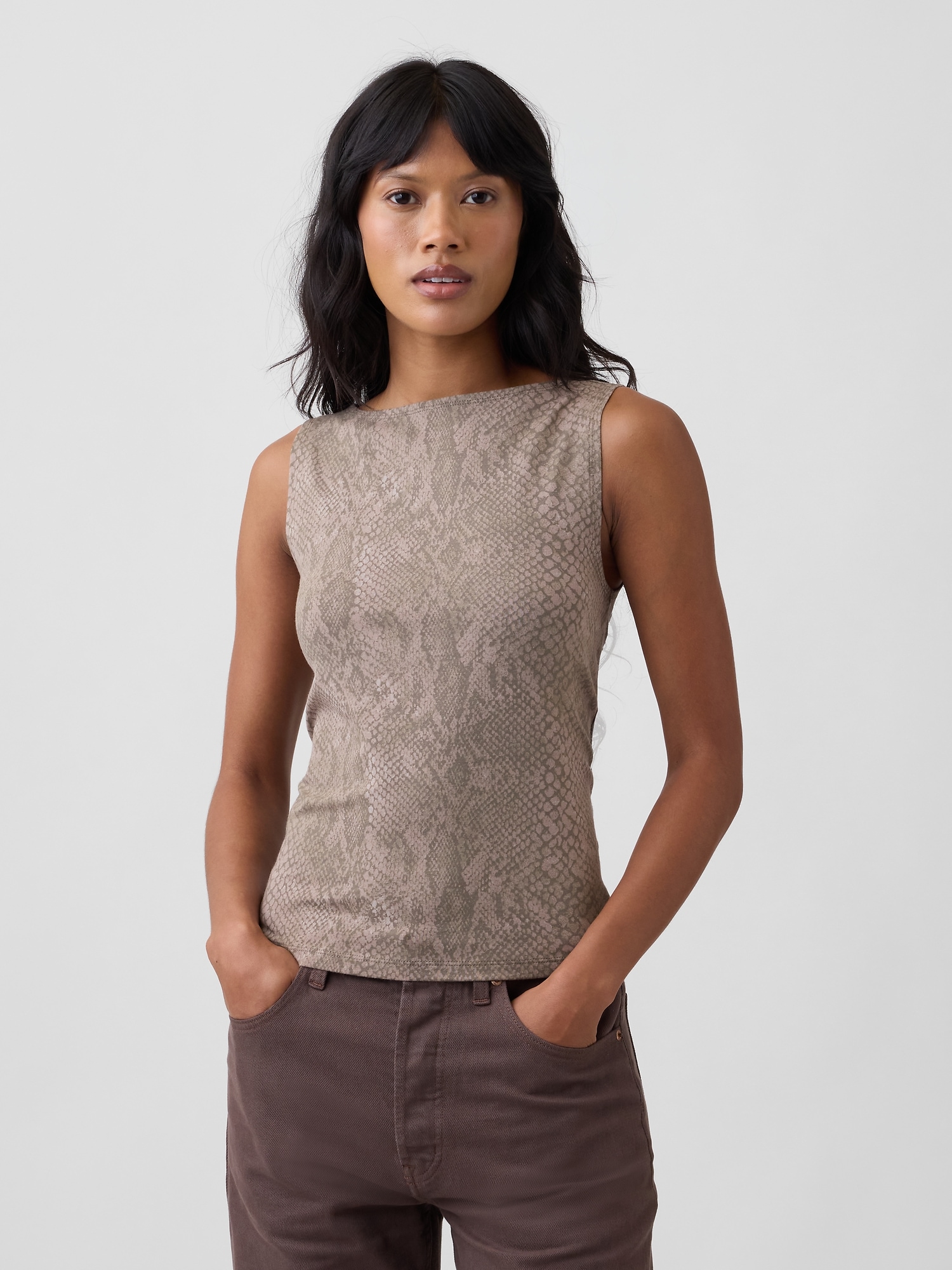 Sleeveless Boatneck Tank Top