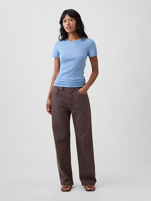 Image number 3 showing, Essential Ribbed Pointelle Crewneck T-Shirt