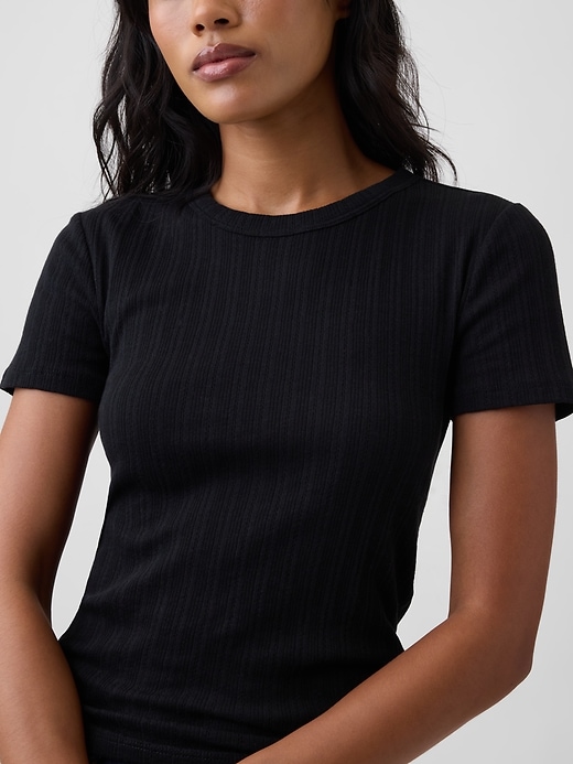 Image number 4 showing, Essential Ribbed Pointelle Crewneck T-Shirt