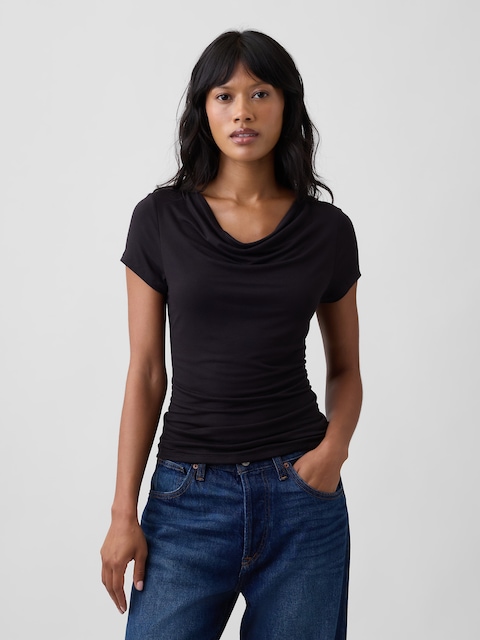 Stretch Jersey Cowl-Neck Top