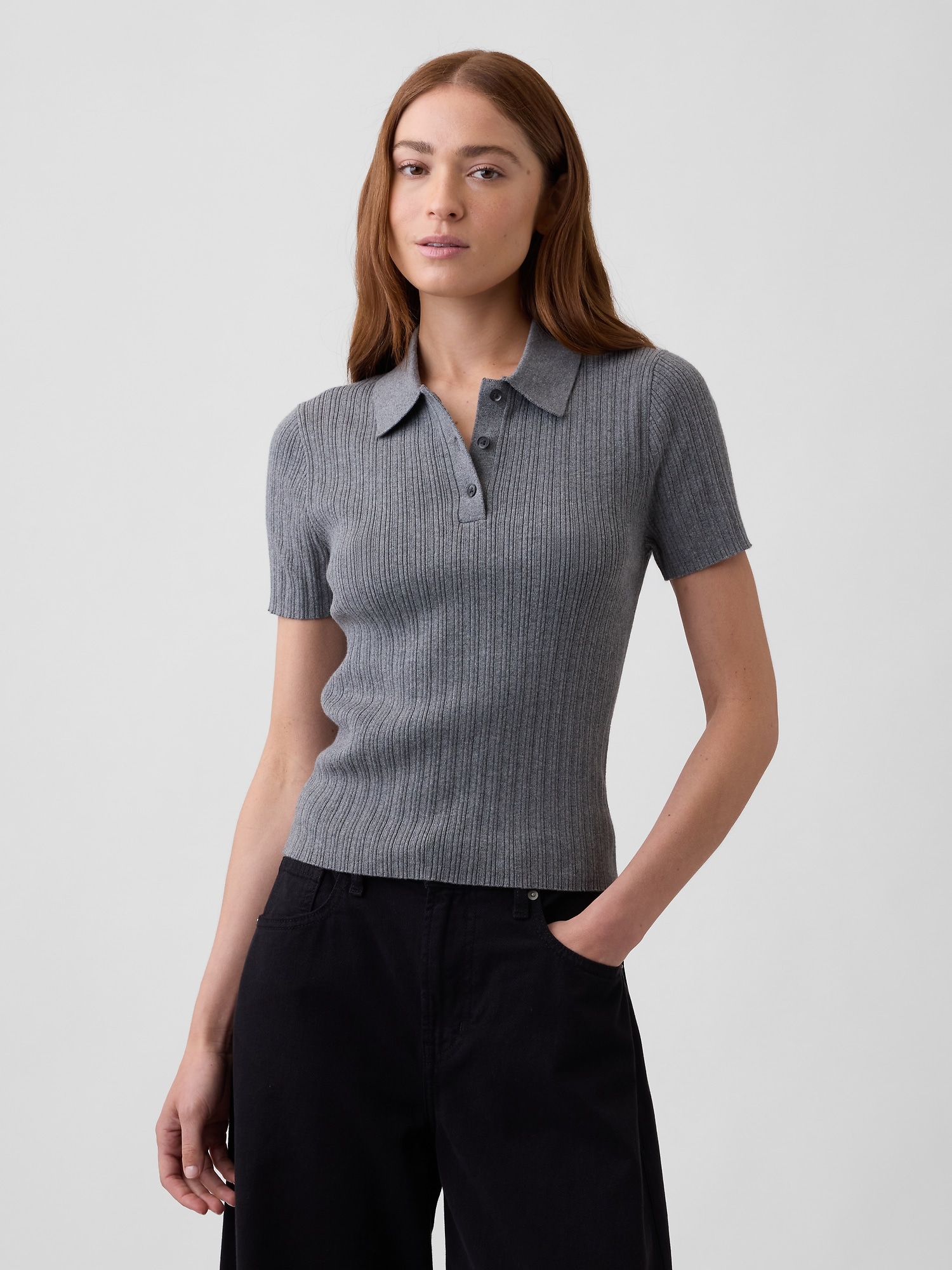 Ribbed Sweater Polo Shirt