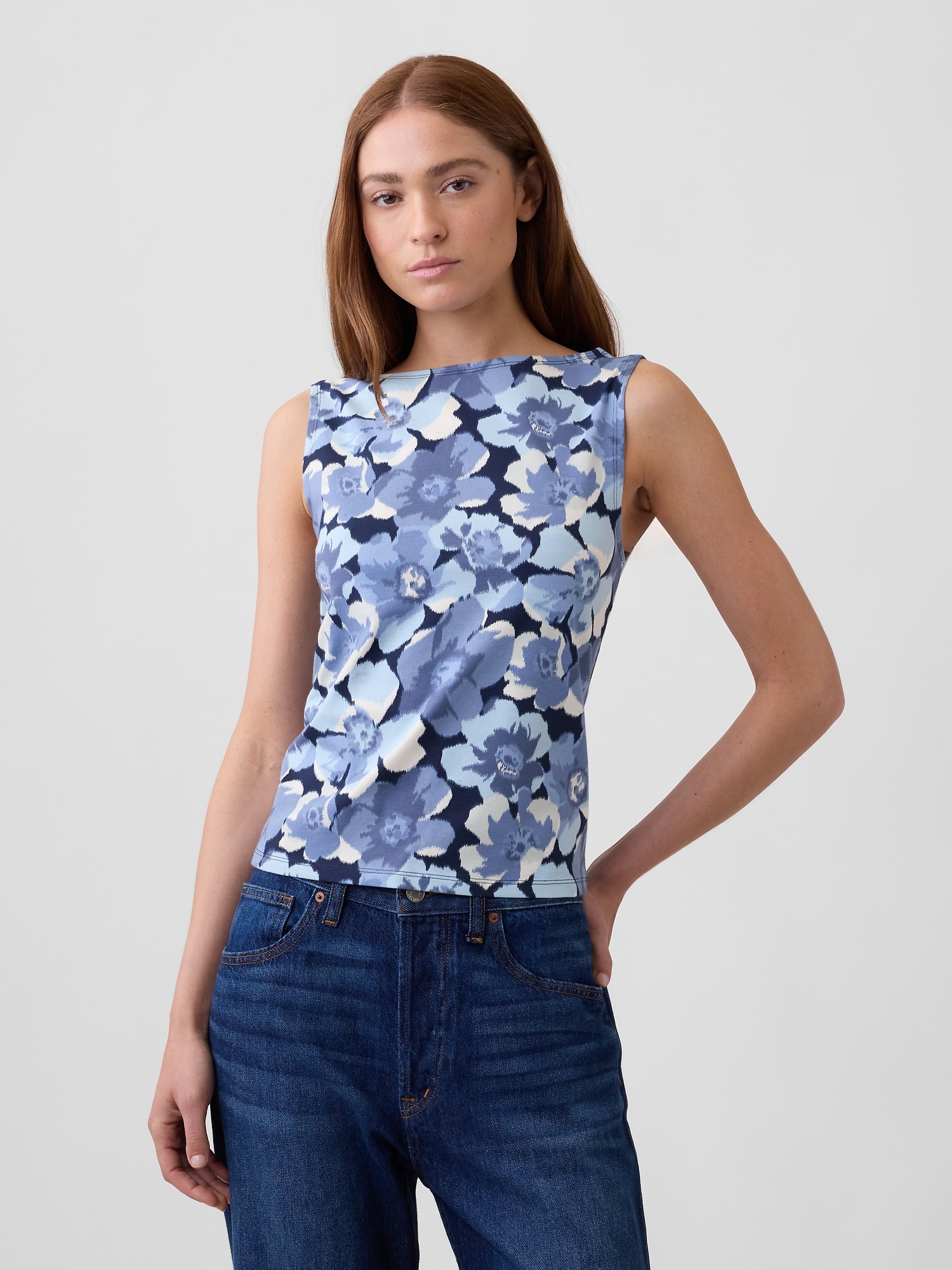Sleeveless Boatneck Tank Top