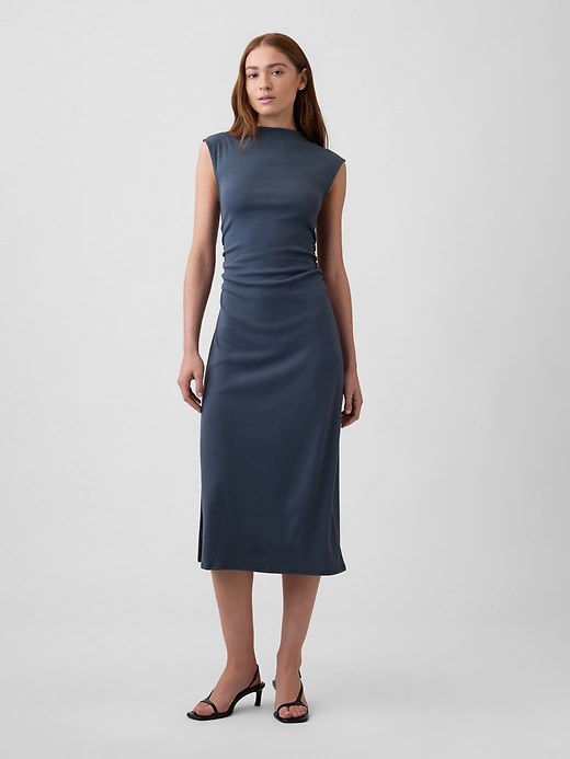 Image number 1 showing, Modern Ribbed Sleeveless Mockneck Midi Dress
