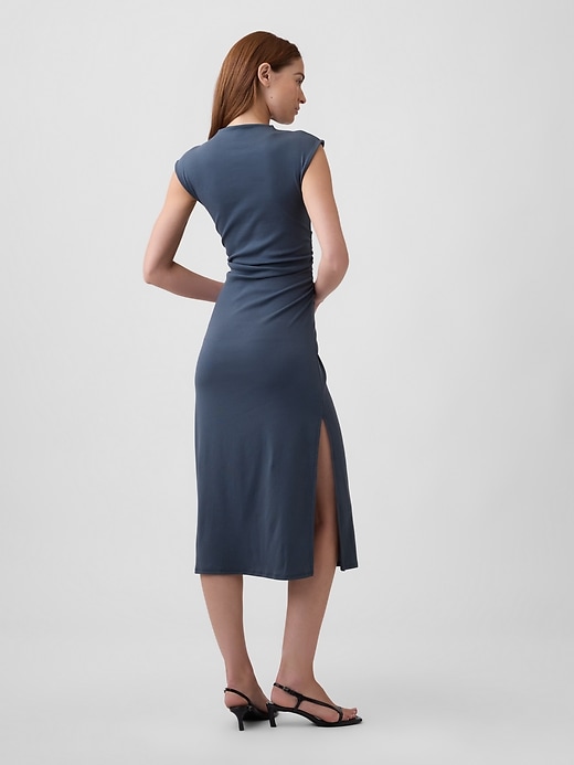 Image number 2 showing, Modern Ribbed Sleeveless Mockneck Midi Dress